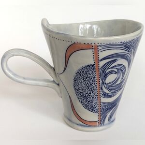 ANTHROPOLOGIE Linda Fahey "Pacifica" Mug Blue Orange Coastal Boho